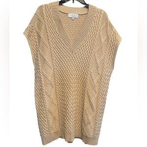 L'academie Beige Short Sleeve Sweater Dress Sz Medium